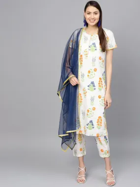 Ahalyaa Women Off white Printed Beautiful Kurta Set