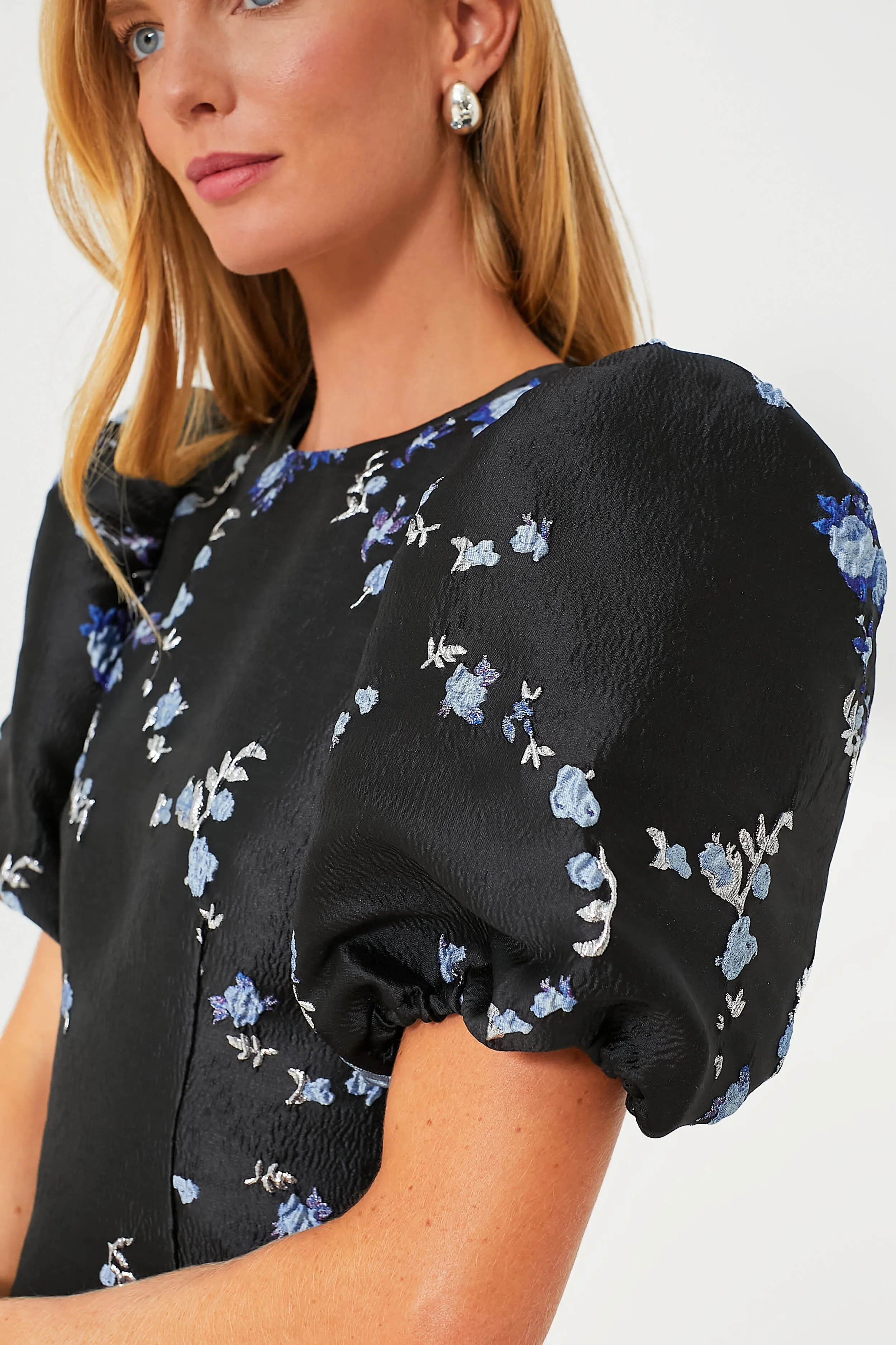 Black 3D Jacquard Open Back Midi Dress