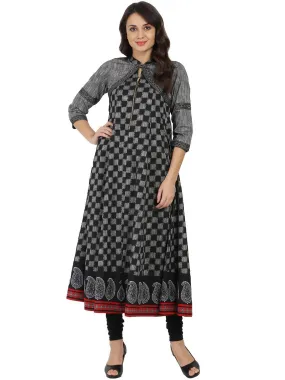 Black Printed Sleeveless South Cotton Anarkali  Kurta With 3/4Th Sleeve Jacket