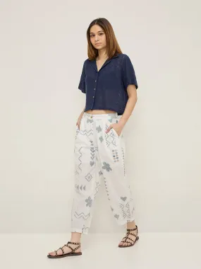 Bombay Paisley White Printed High-Rise Cotton-Blend Joggers