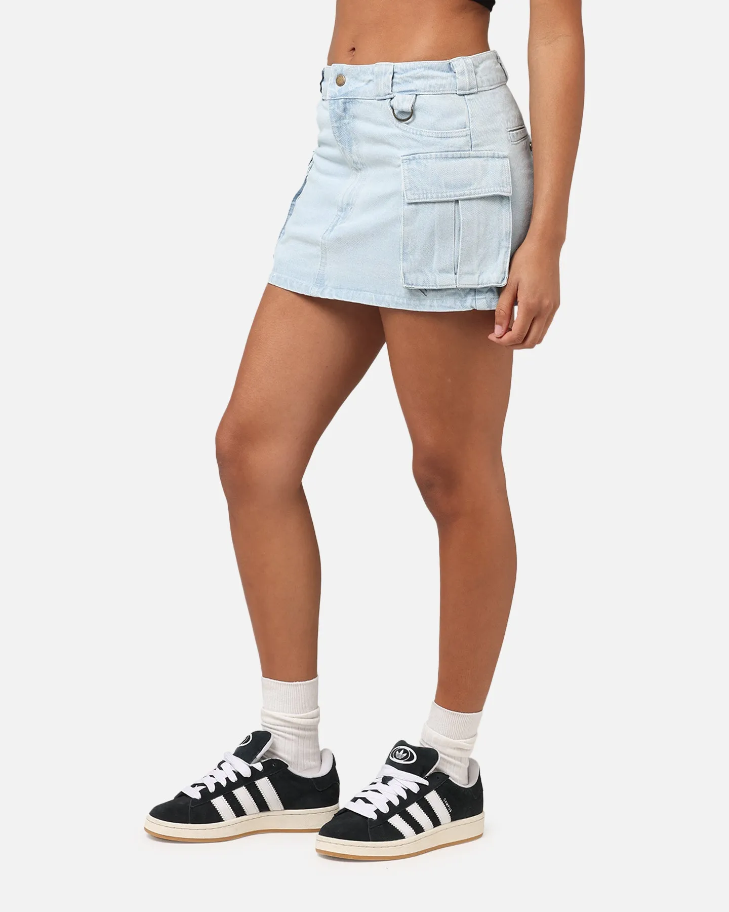 Dickies Women's 874 Light Denim Cargo Mini Skirt Sky Blue