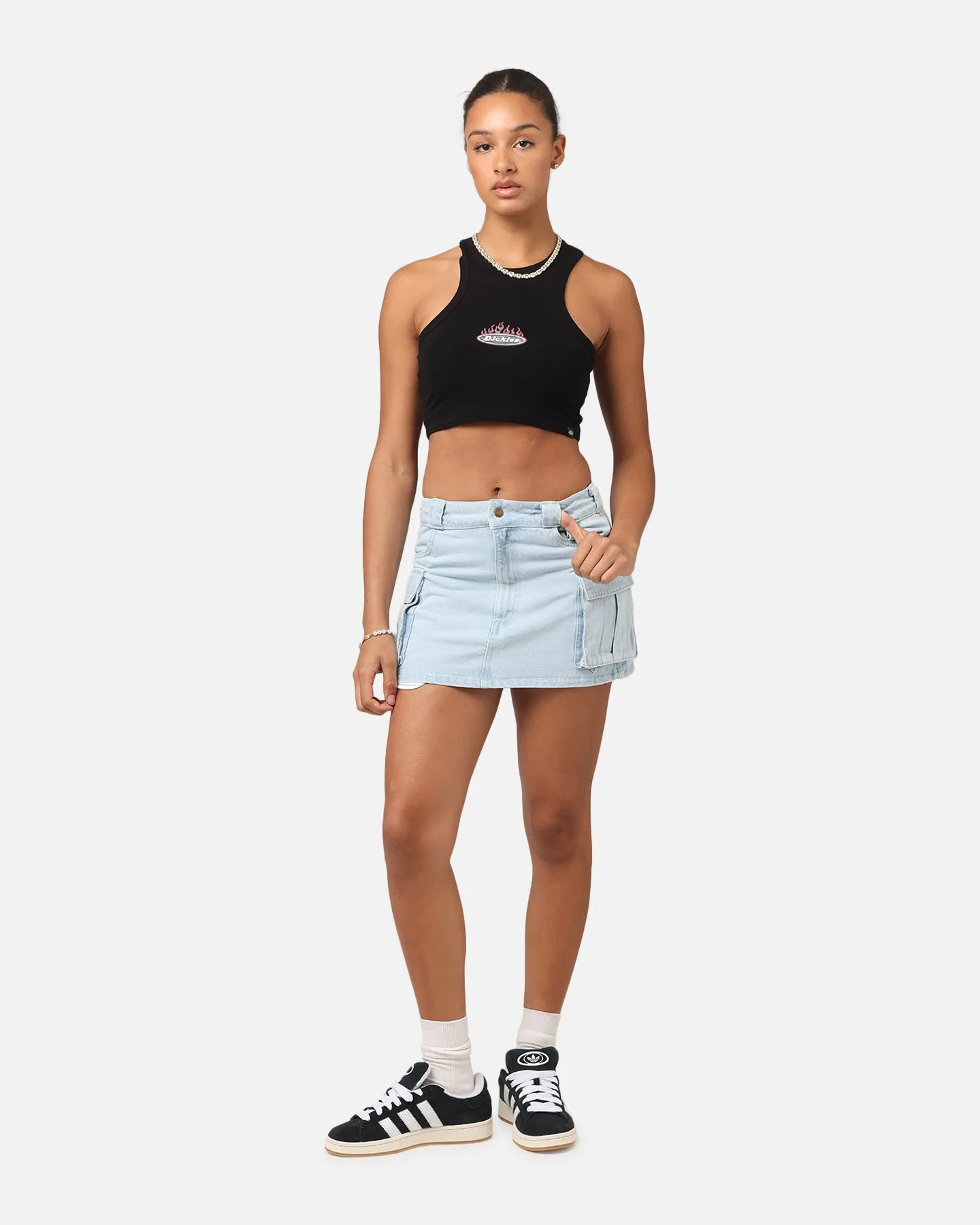 Dickies Women's 874 Light Denim Cargo Mini Skirt Sky Blue
