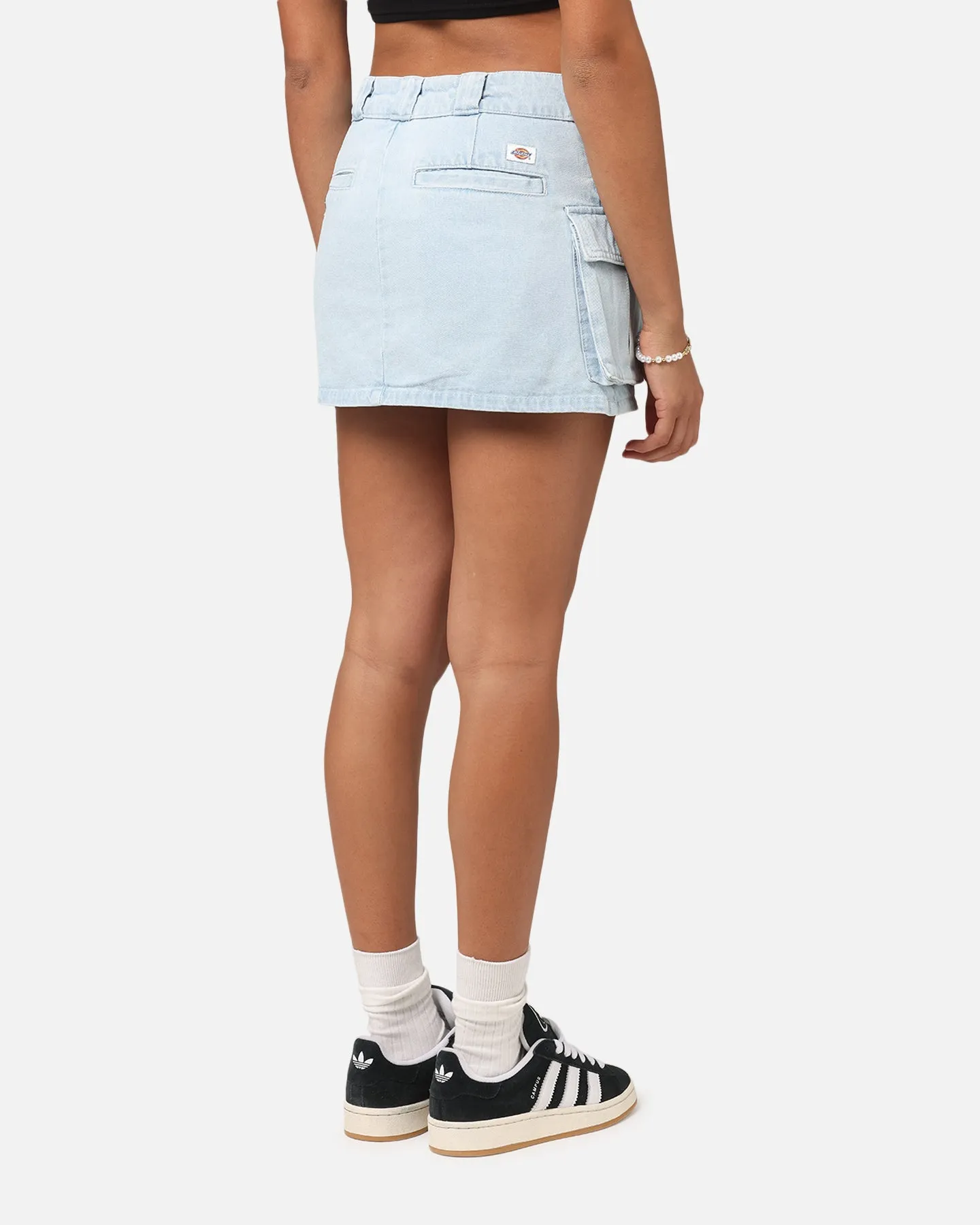 Dickies Women's 874 Light Denim Cargo Mini Skirt Sky Blue
