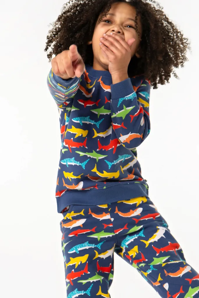 Frugi Switch Printed Snug Joggers in Shiver of Sharks