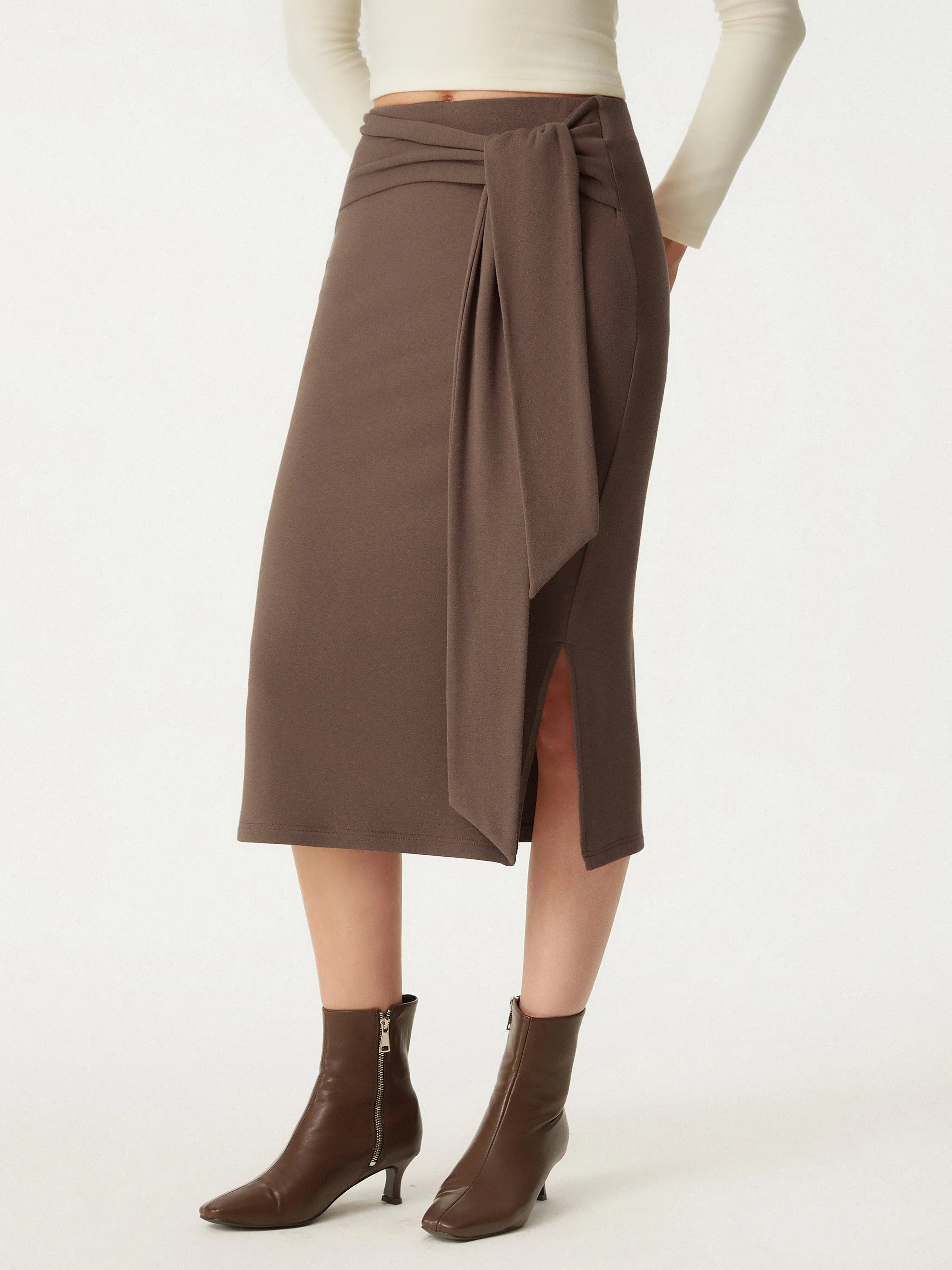 High Waisted Split Hem Midi Skirt