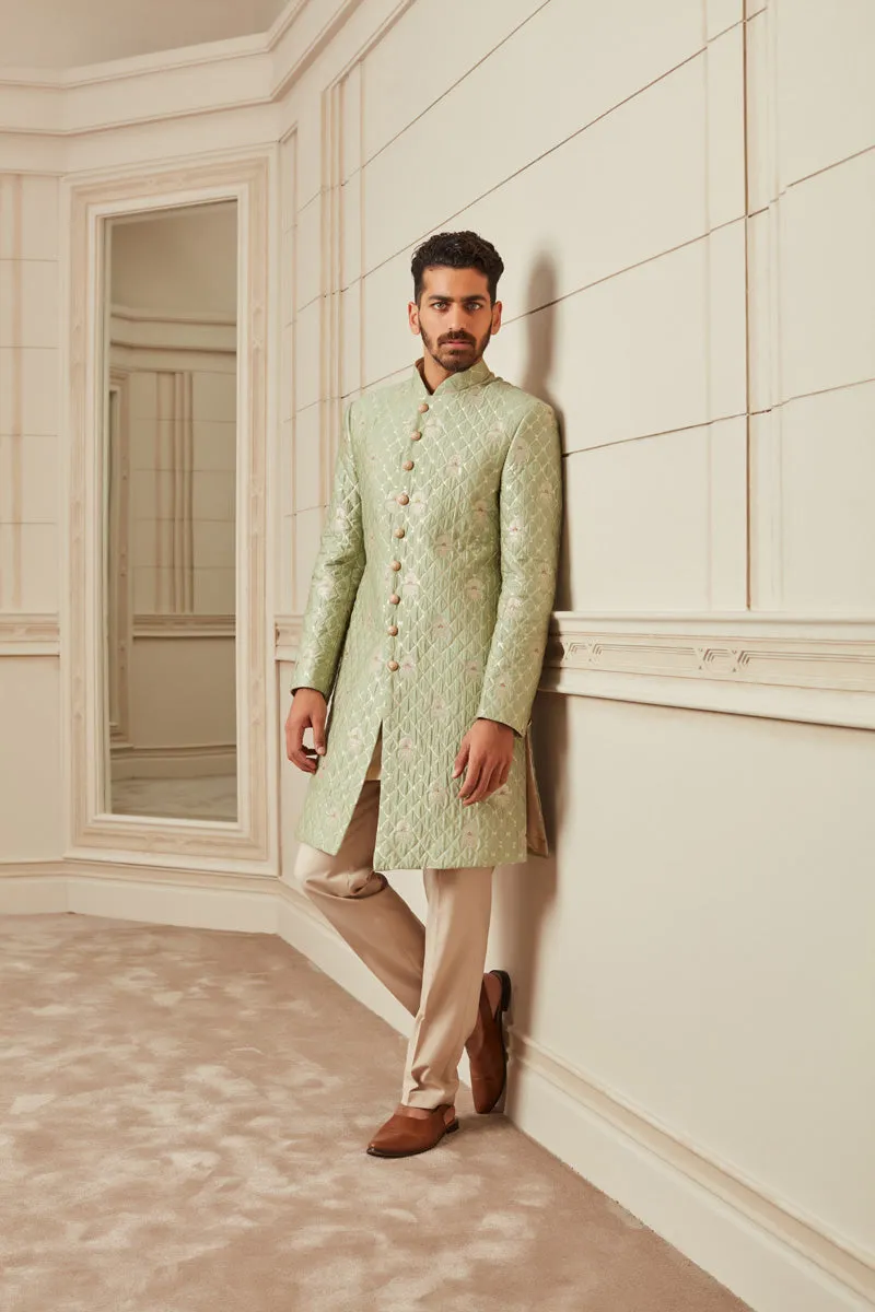 Jade Green Brocade Quilted Achkan