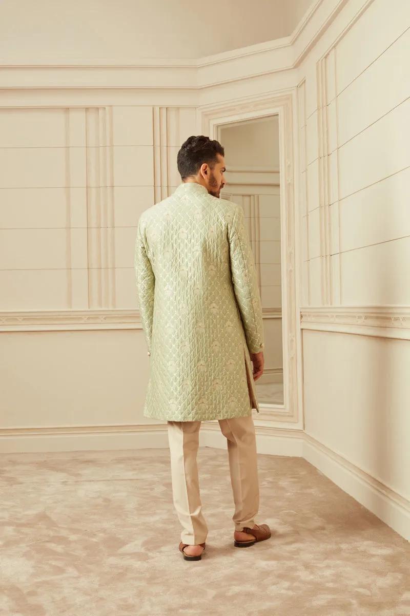 Jade Green Brocade Quilted Achkan