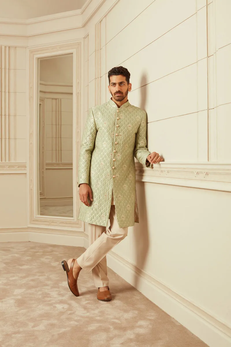 Jade Green Brocade Quilted Achkan
