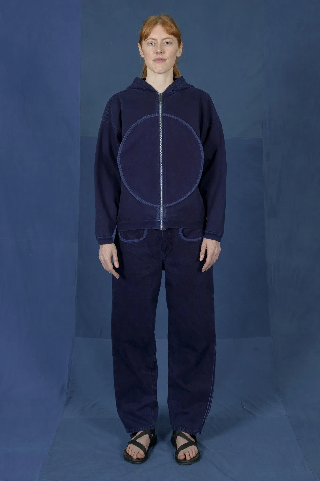 LM x OB Check Circle Zip Up Hoodie 2024 - Indigo