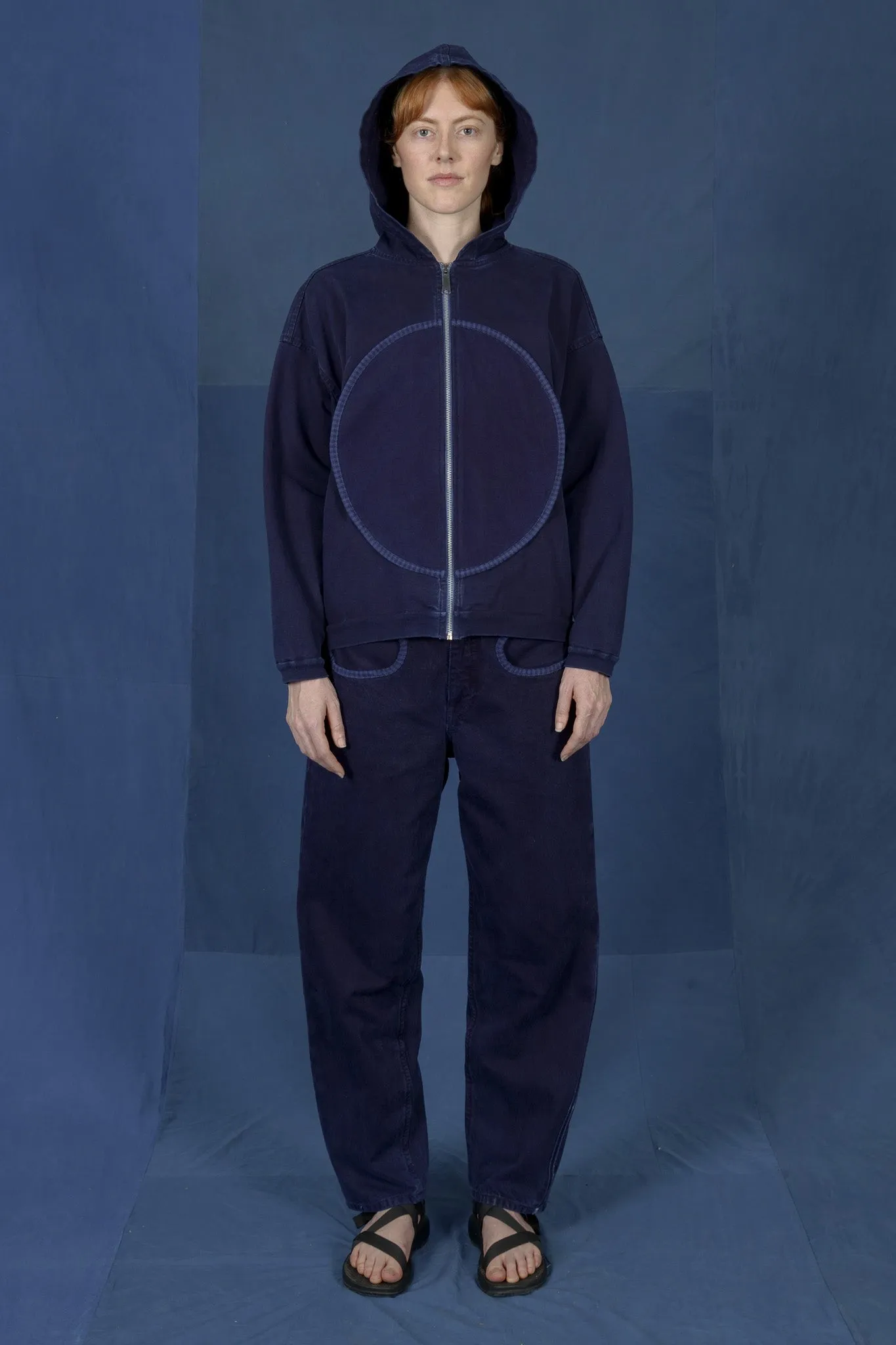LM x OB Check Circle Zip Up Hoodie 2024 - Indigo