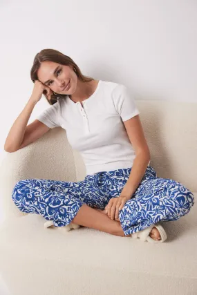 Long floral viscose lounge trousers