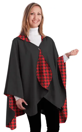 RainCaper Reversible Rain Cape in Black With Crimson Houndstooth