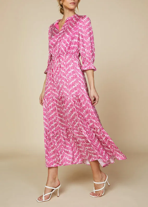 Split Neck Ruffle Midi Dress