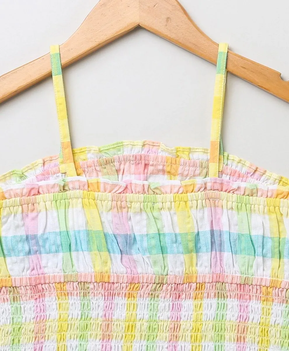 Sweetlime By AS Cotton Checkered Skirt top smoking co-ord set- Multi