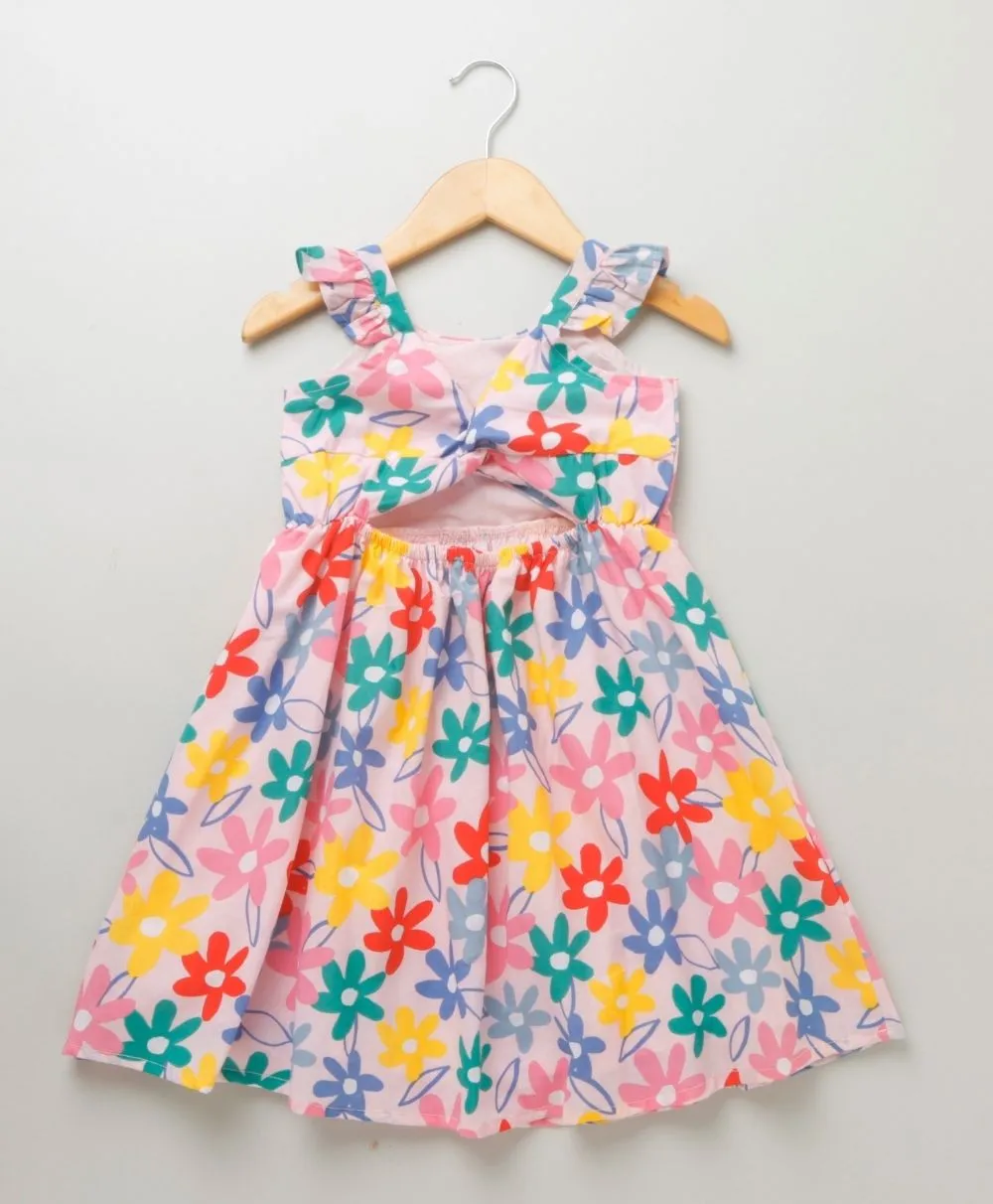 Sweetlime by AS Girl Floral Print Backless Crisscross Knot Flutter- Sleeve Dress