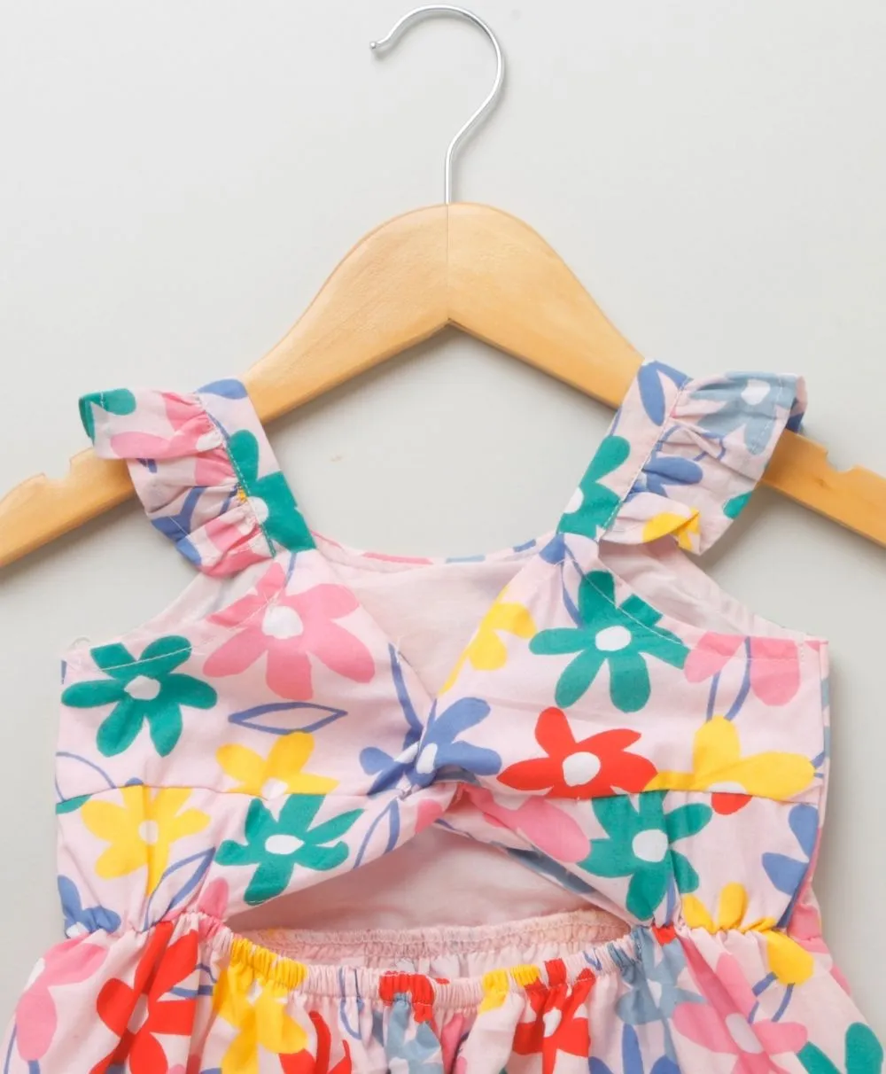 Sweetlime by AS Girl Floral Print Backless Crisscross Knot Flutter- Sleeve Dress