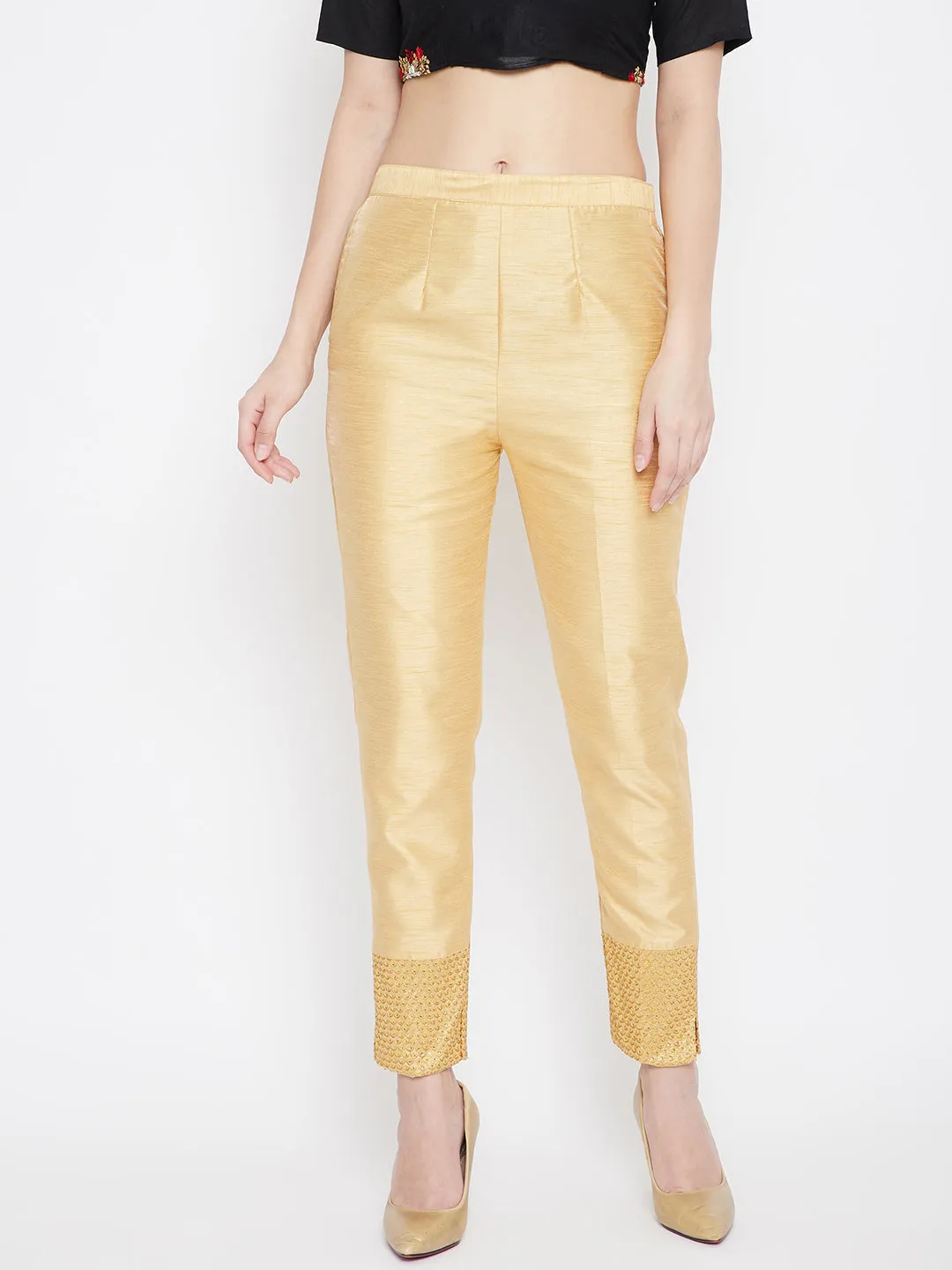 Women Fawn Hem Design Silk Trouser